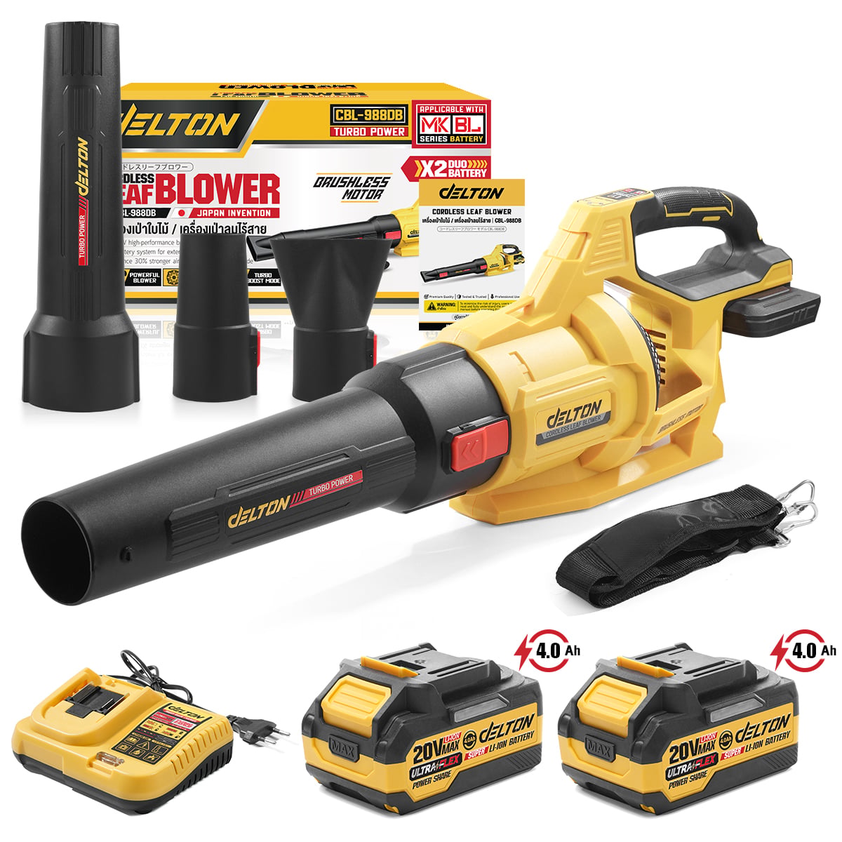 เครื่องเป่าใบไม้ไร้สาย (พร้อมแบตเตอรี่ 2 ก้อน) DELTON รุ่น CBL-988DB ULTRAFLEX 20V 4AH_1